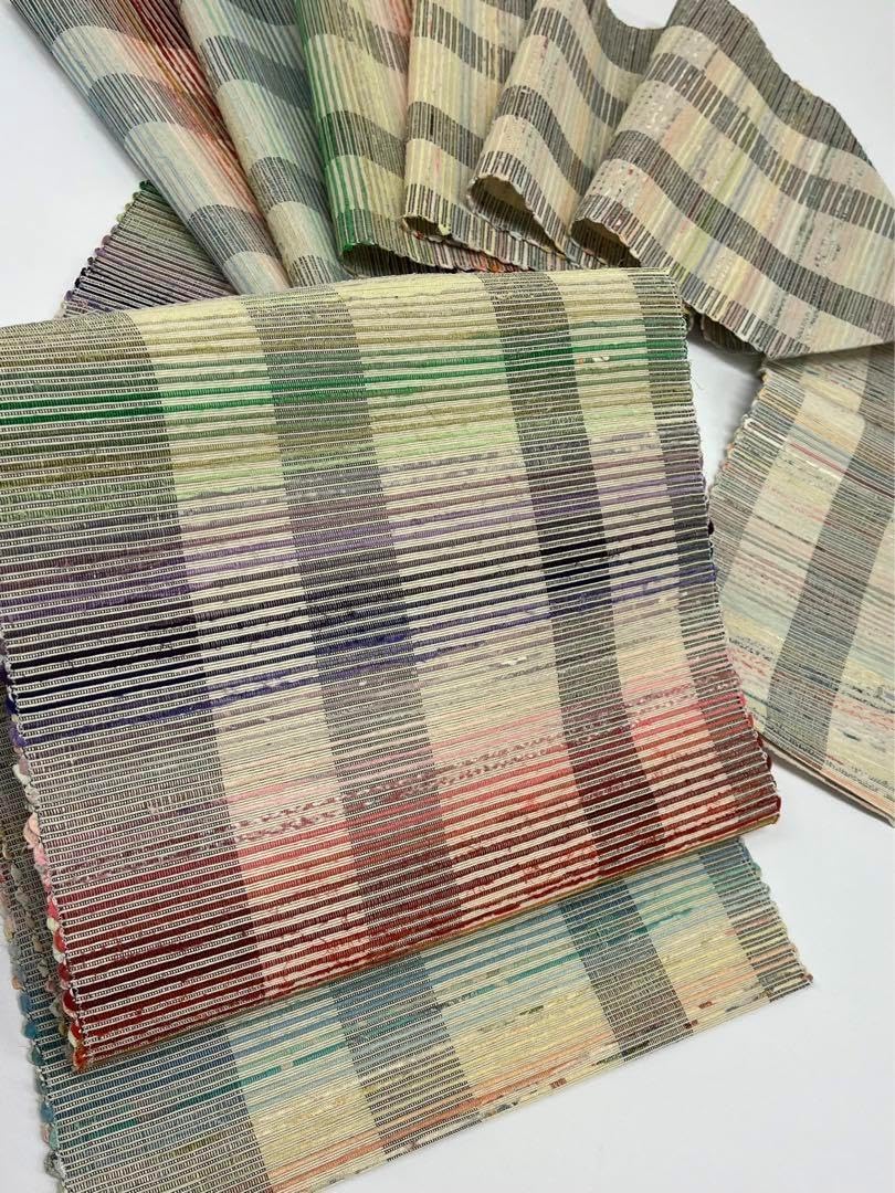 絹咲紬 裂き織 八寸名古屋帯 高光織物 正絹 マルチカラー 長め Q502 絹咲紬 裂き織 八寸名古屋帯 高光織物 正絹 マルチカラー 長め Q502